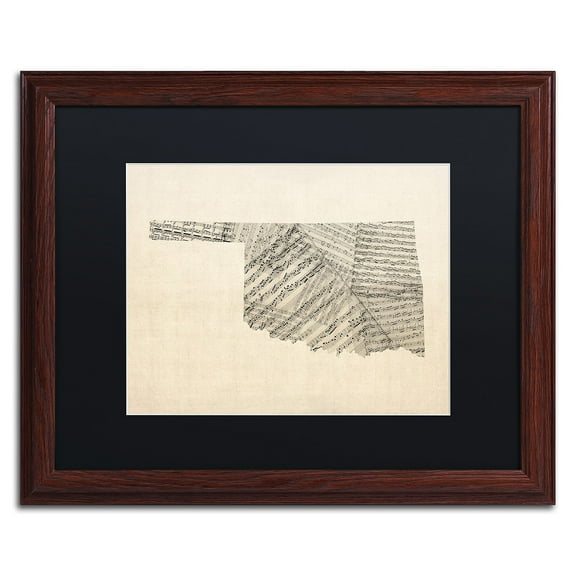 Trademark Fine Art "Old Sheet Music Map of Oklahoma" Canvas Art by Michael Tompsett Black Matte, Wood Frame