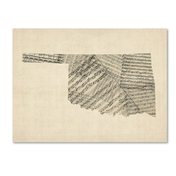 Trademark Fine Art "Old Sheet Music Map of Oklahoma" Canvas Art by Michael Tompsett