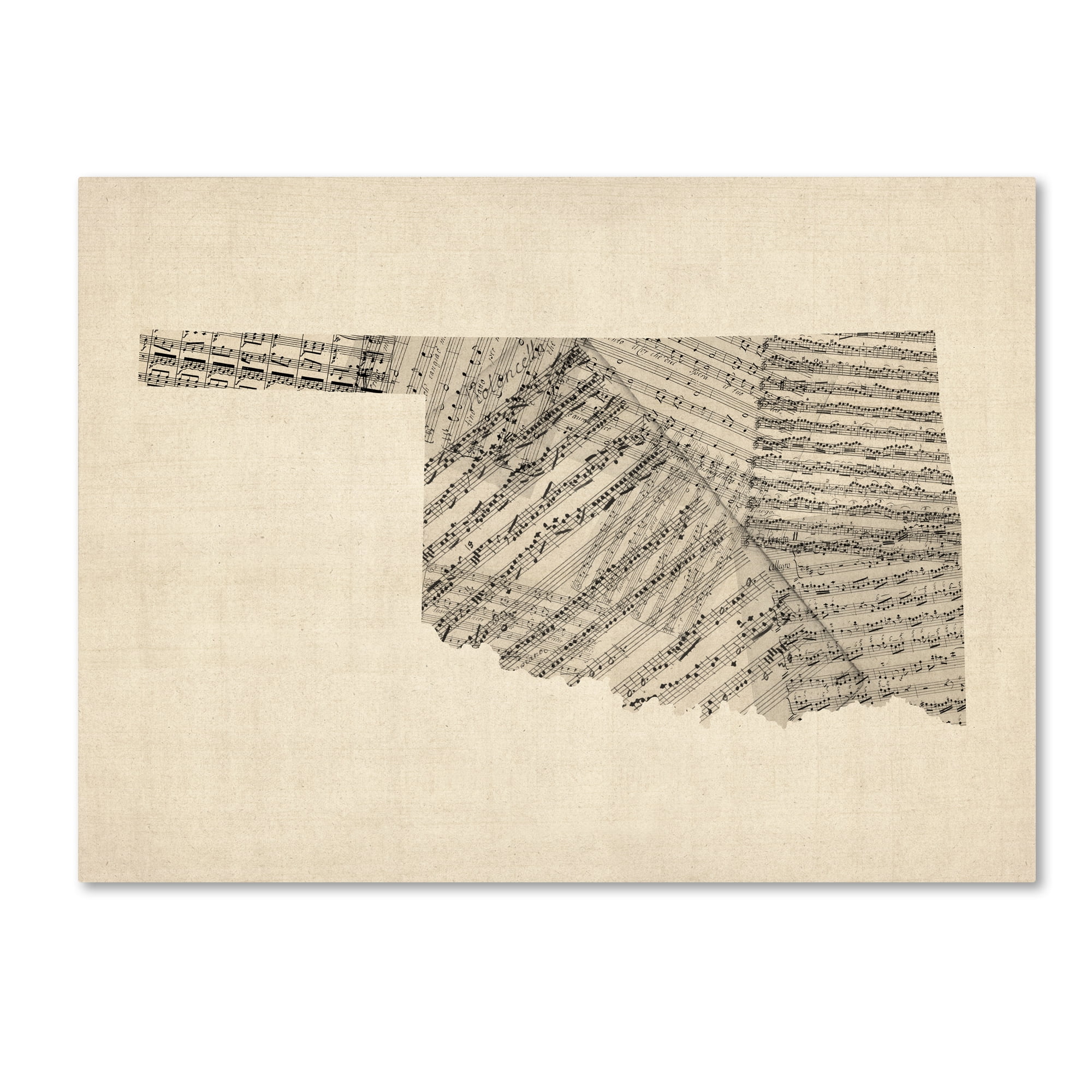 Trademark Fine Art "Old Sheet Music Map of Oklahoma" Canvas Art by Michael Tompsett