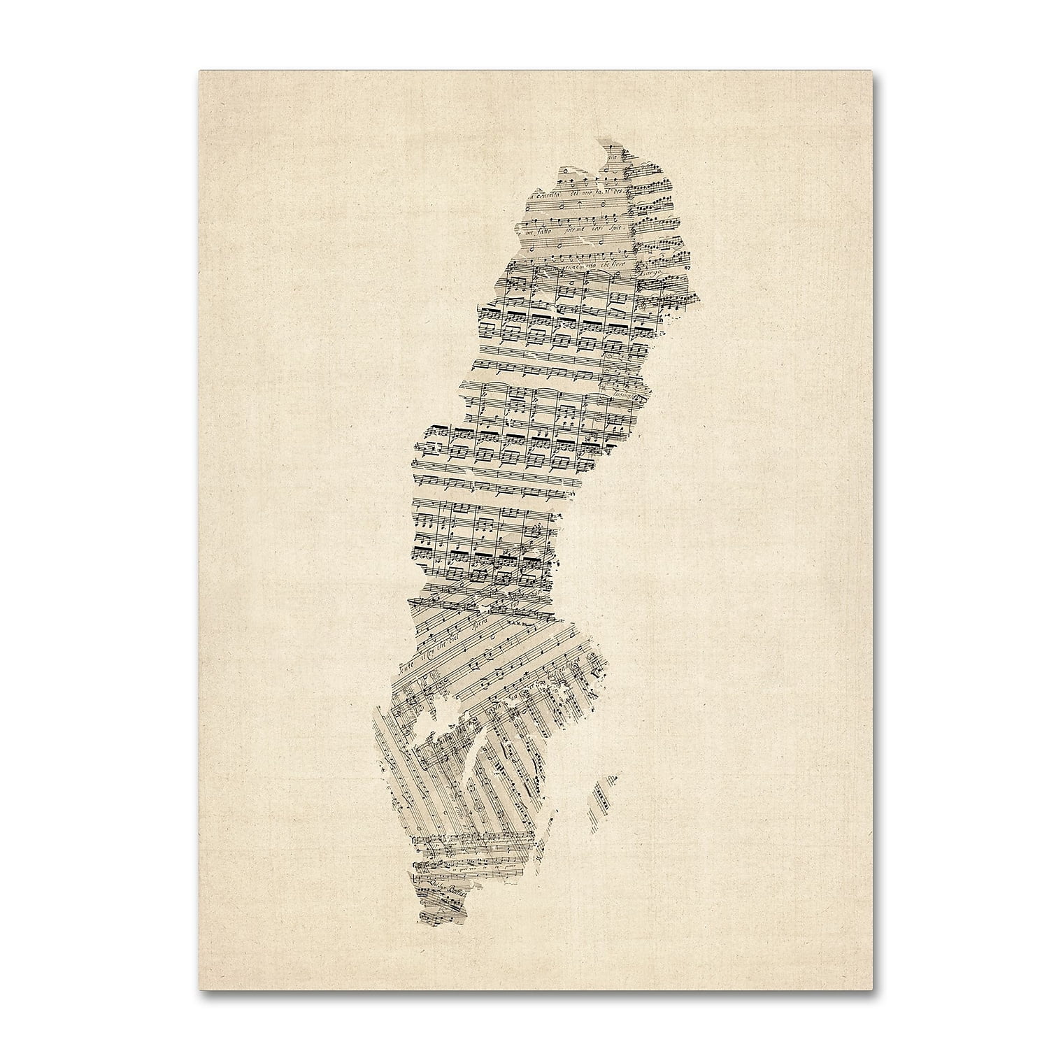 Trademark Fine Art "Old Sheet Music Map of Sweden" Canvas Art by Michael Tompsett