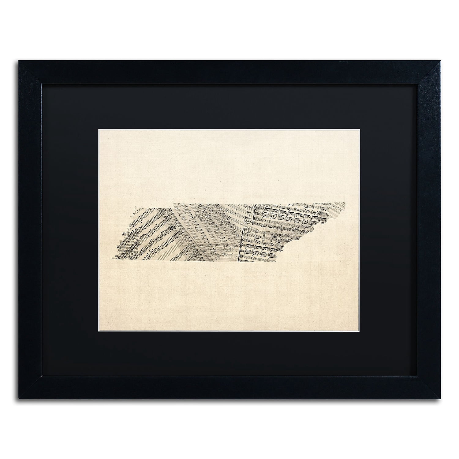 Trademark Fine Art "Old Sheet Music Map of Tennessee" Canvas Art by Michael Tompsett Black Matte, Black Frame