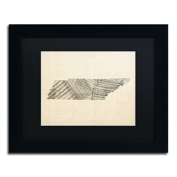 Trademark Fine Art "Old Sheet Music Map of Tennessee" Canvas Art by Michael Tompsett Black Matte, Black Frame