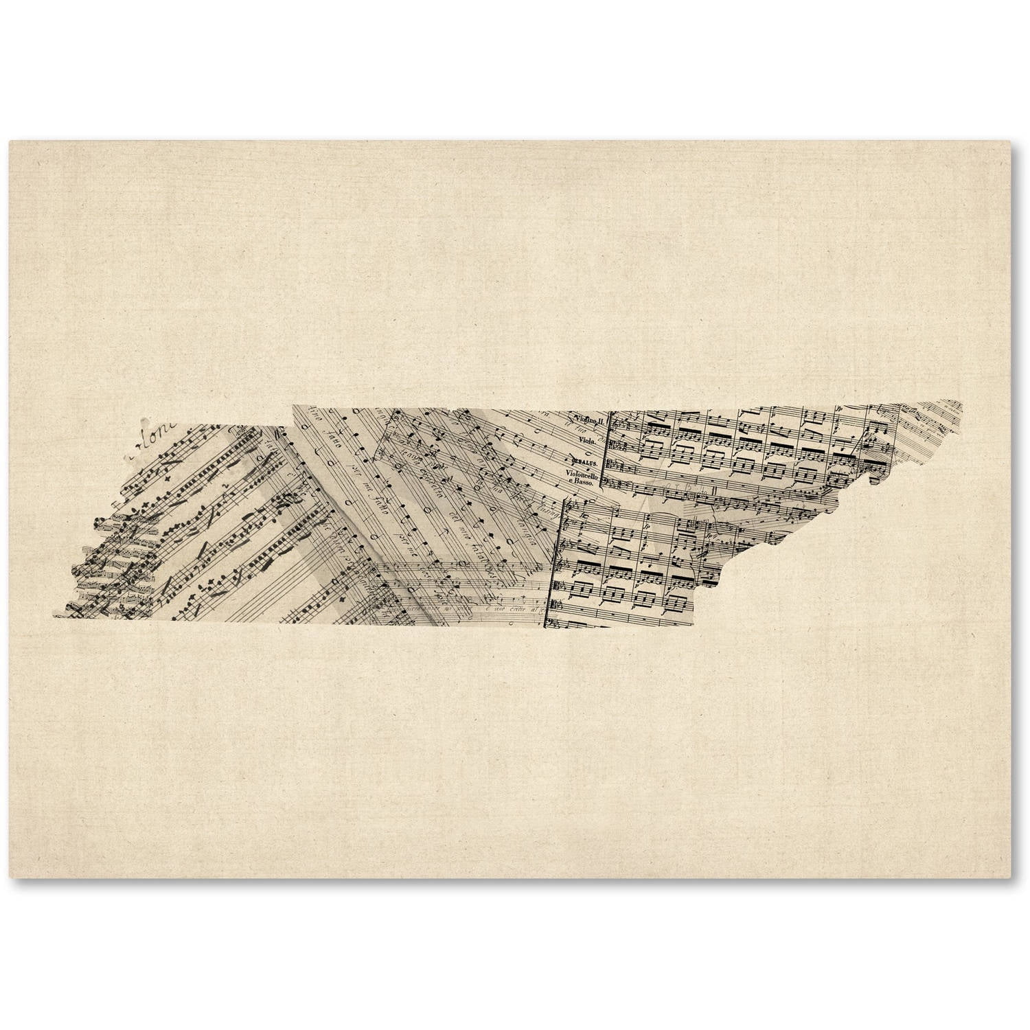 Michael Tompsett 'Old Sheet Music Map of Tennessee' Canvas Wall Art 35 x 47 Inches
