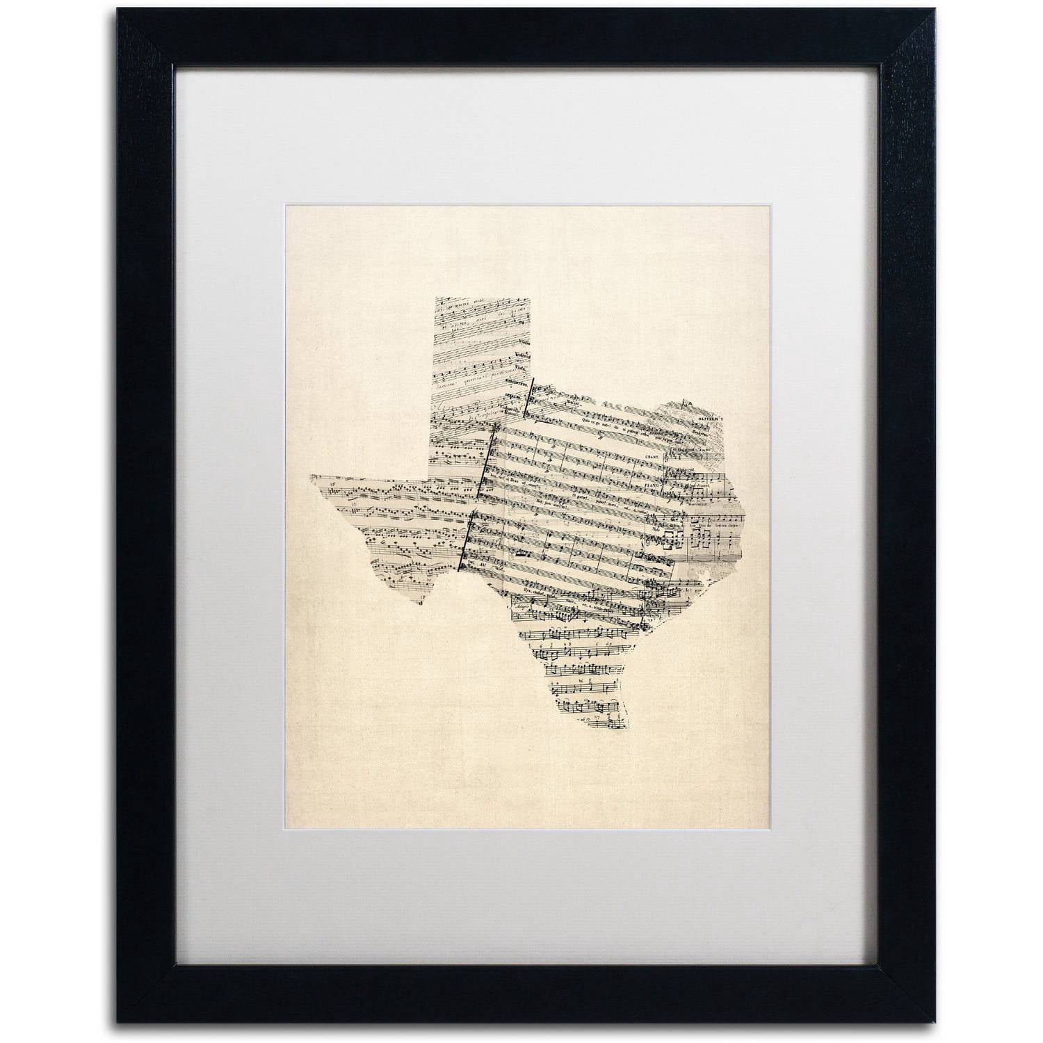 Trademark Fine Art 'Old Sheet Music Map of Texas' Canvas Art by Michael Tompsett, White Matte, Black Frame