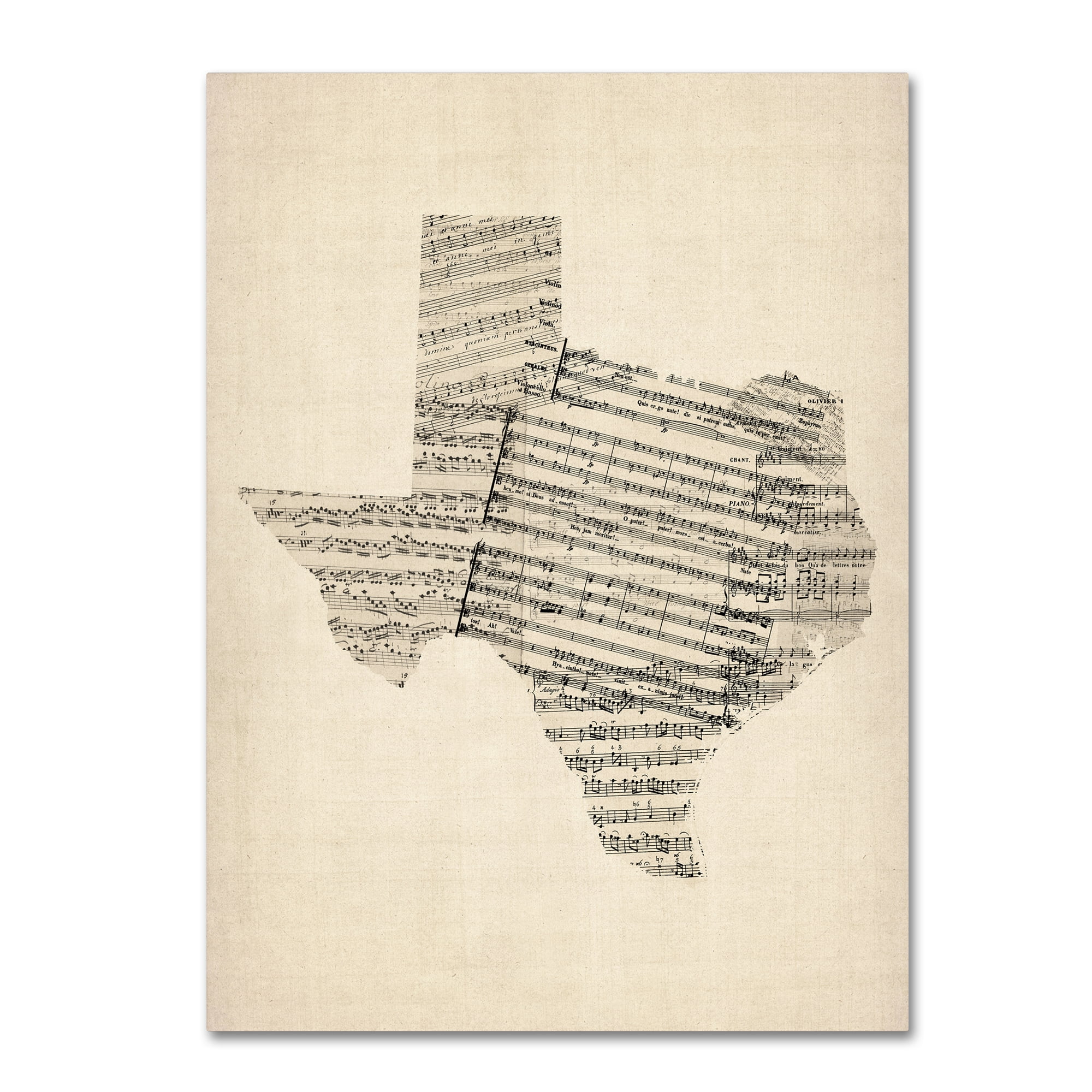 Trademark Fine Art "Old Sheet Music Map of Texas" Canvas Art by Michael Tompsett