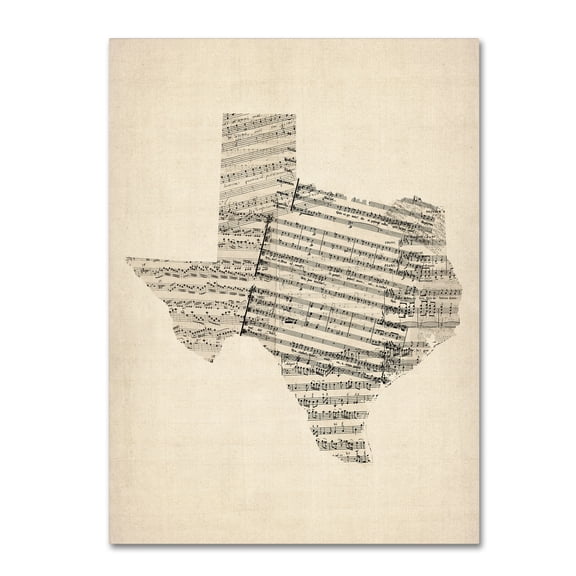 Trademark Fine Art "Old Sheet Music Map of Texas" Canvas Art by Michael Tompsett