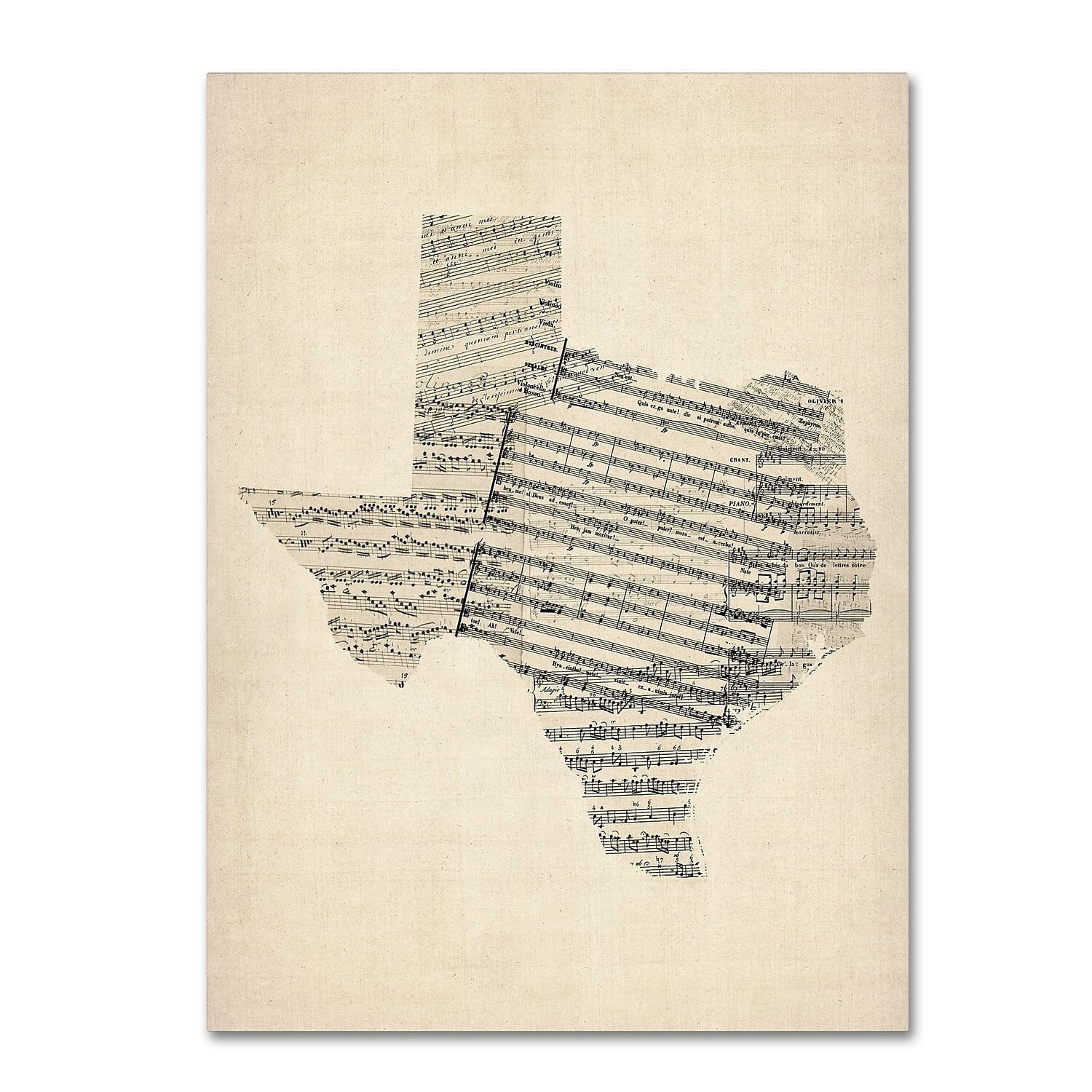 Trademark Fine Art "Old Sheet Music Map of Texas" Canvas Art by Michael Tompsett