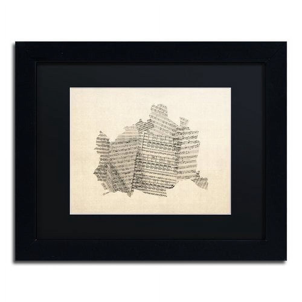 Trademark Fine Art "Old Sheet Music Map of Vienna Austria" Canvas Art by Michael Tompsett Black Matte, Black Frame