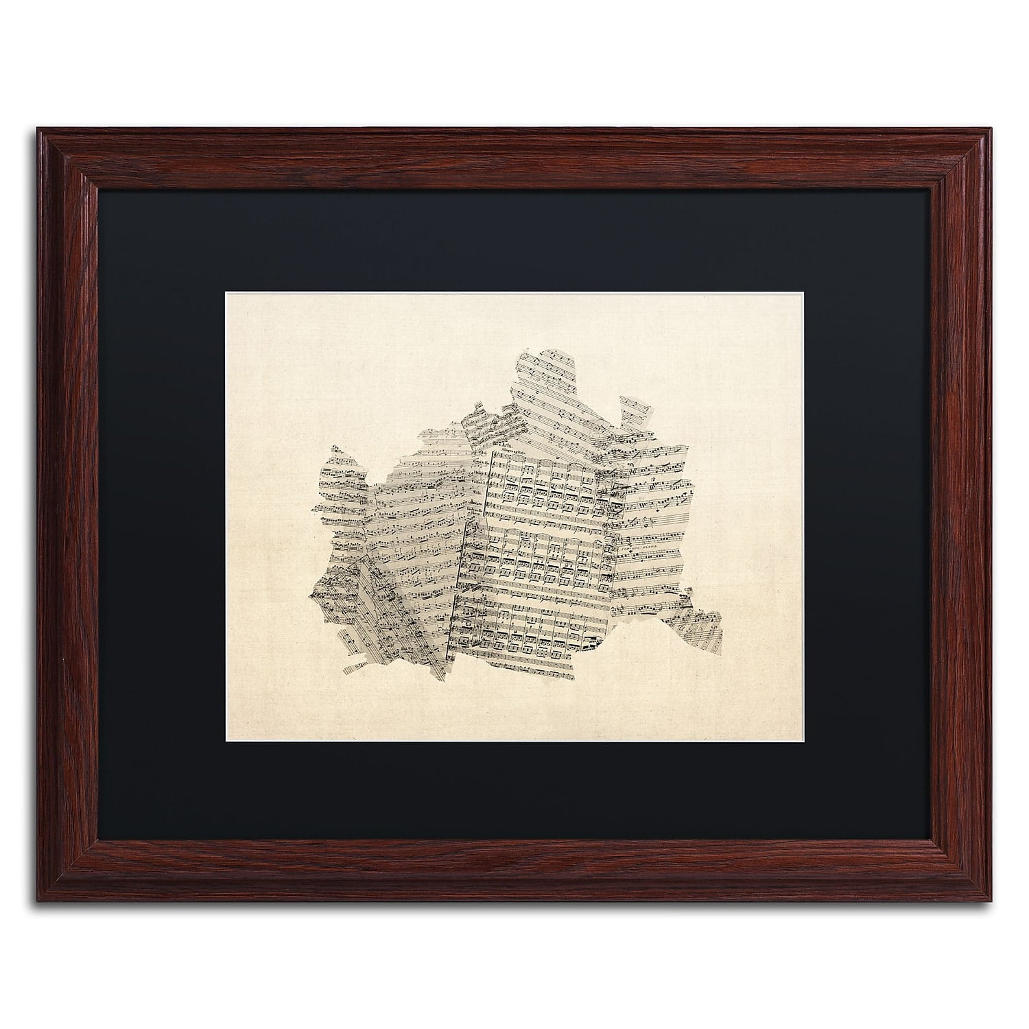 Trademark Fine Art "Old Sheet Music Map of Vienna Austria" Canvas Art by Michael Tompsett Black Matte, Wood Frame