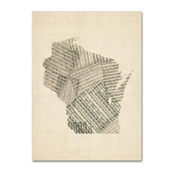 Trademark Fine Art "Old Sheet Music Map of Wisconsin" Canvas Art by Michael Tompsett