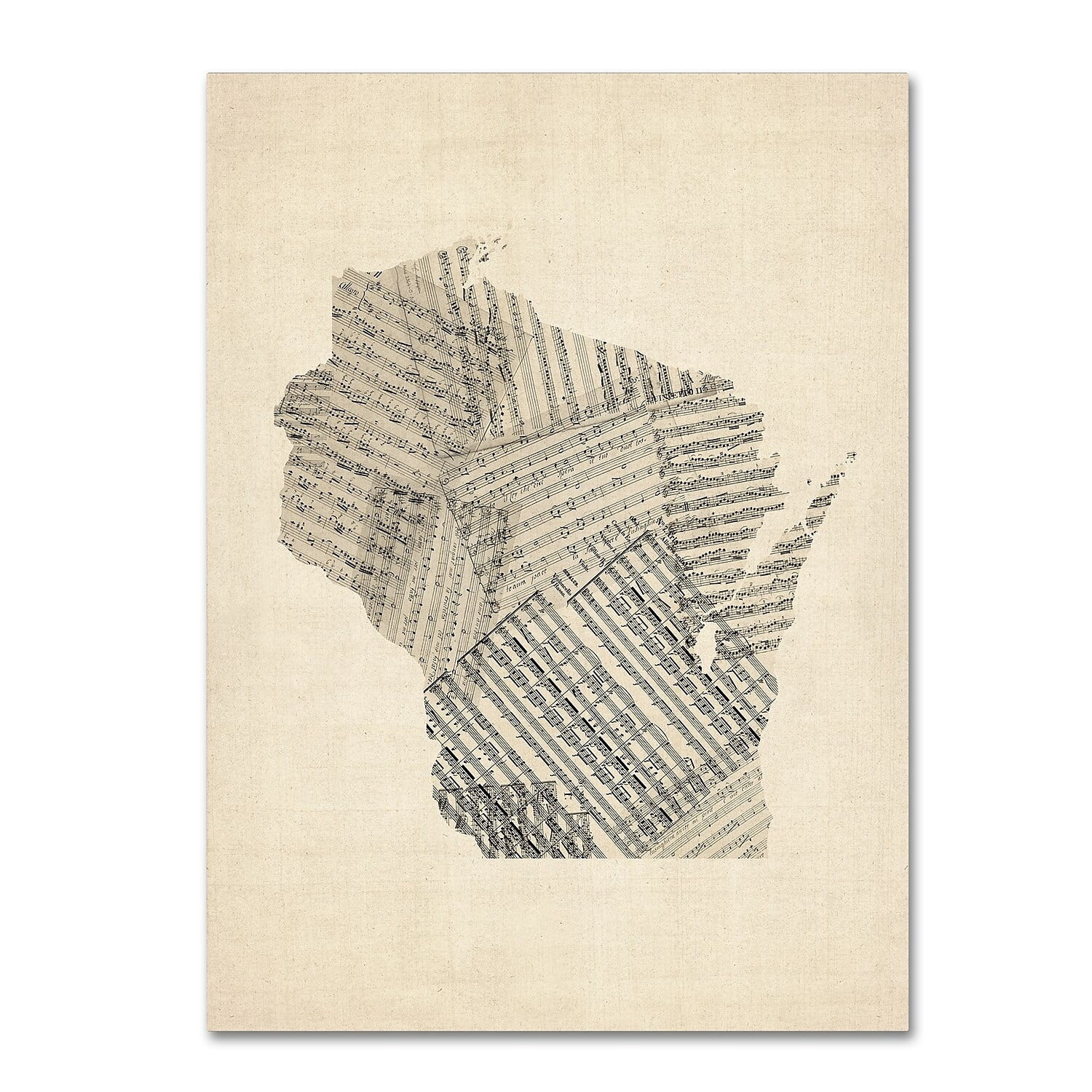 Trademark Fine Art "Old Sheet Music Map of Wisconsin" Canvas Art by Michael Tompsett