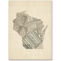 Trademark Fine Art "Old Sheet Music Map of Wisconsin" Canvas Art by Michael Tompsett