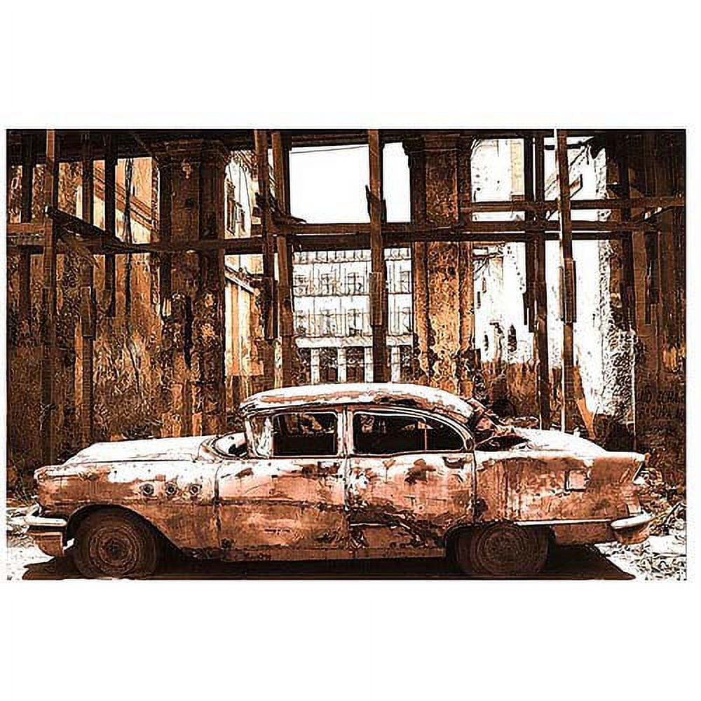 Vintage Car in Abandoned Building Canvas Art, 16x24
