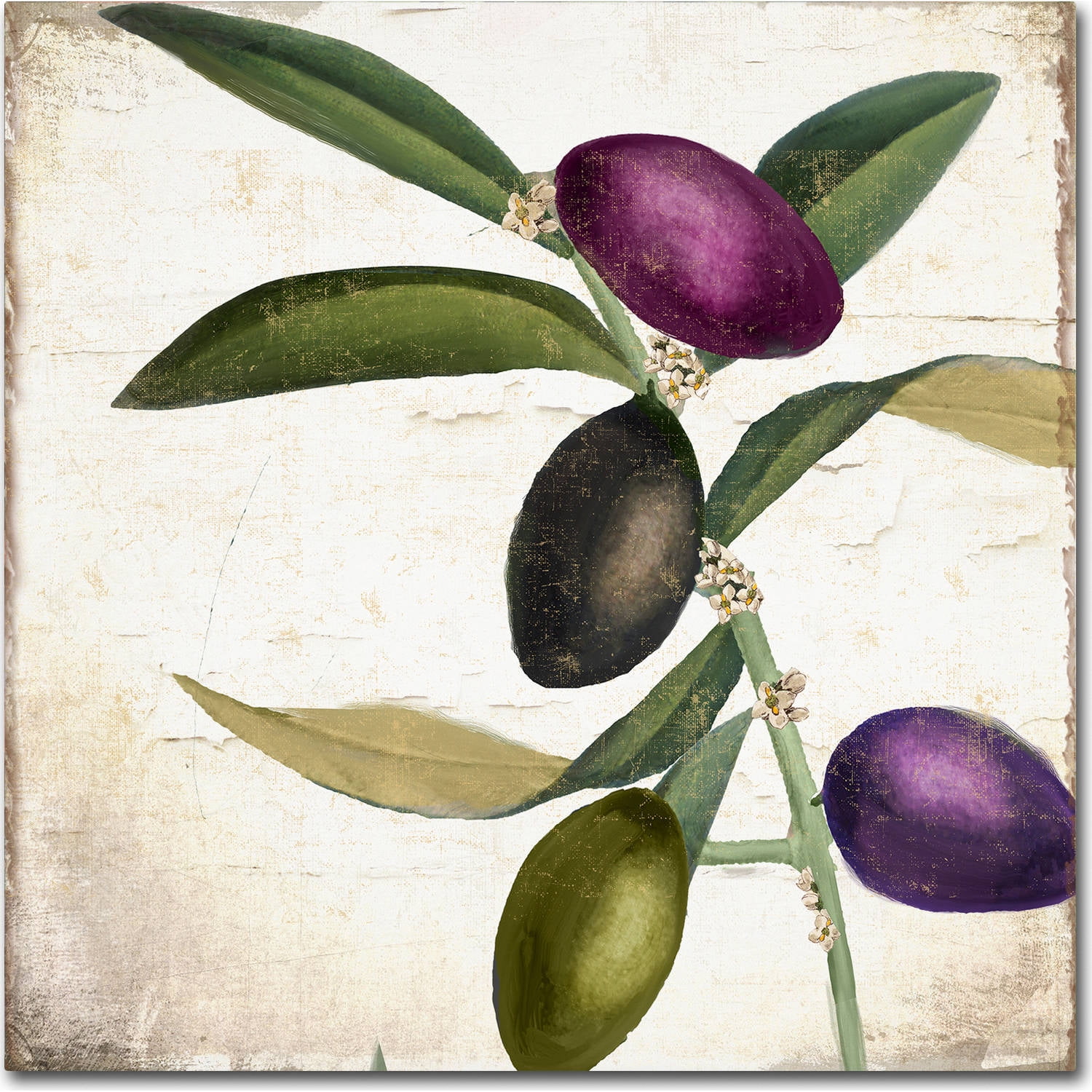 24" Square Green and Purple Olive Branch Canvas Art