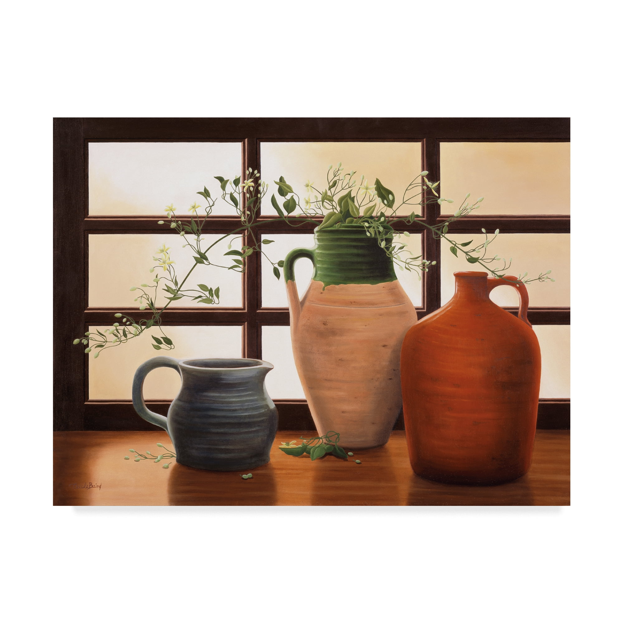 Trademark Fine Art 'Olive Jar With Flowering Vine' Canvas Art by Cecile Baird