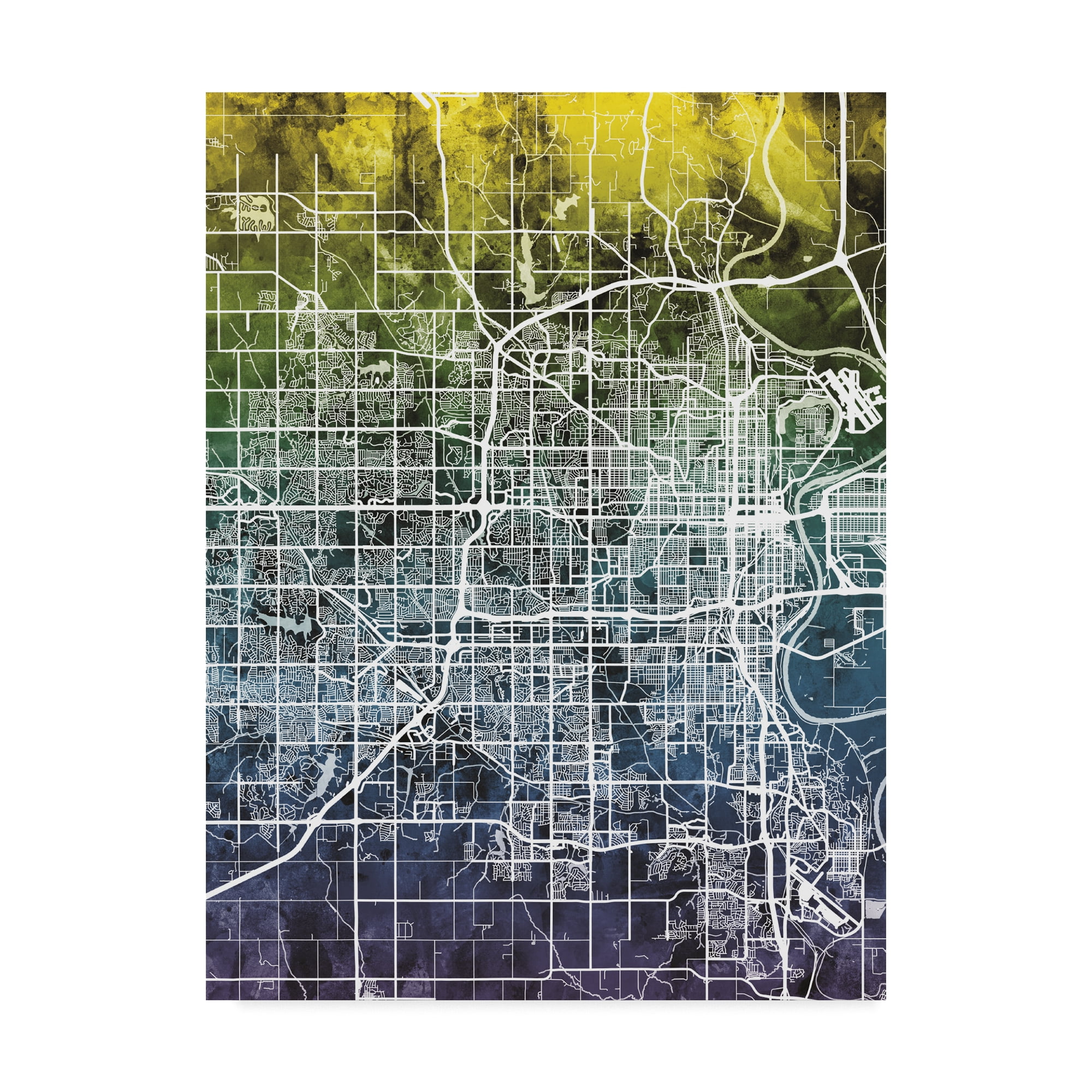 Trademark Fine Art 'Omaha Nebraska City Map Blue Yellow' Canvas Art by Michael Tompsett