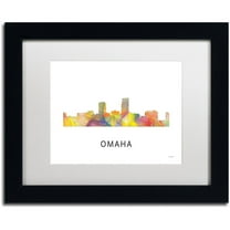 Trademark Fine Art 'Omaha Nebraska Skyline WB-1' Canvas Art by Marlene Watson, White Matte, Black Frame