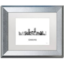 Trademark Fine Art 'Omaha Nebraska Skyline WB-BW' Canvas Art by Marlene Watson, White Matte, Silver Frame