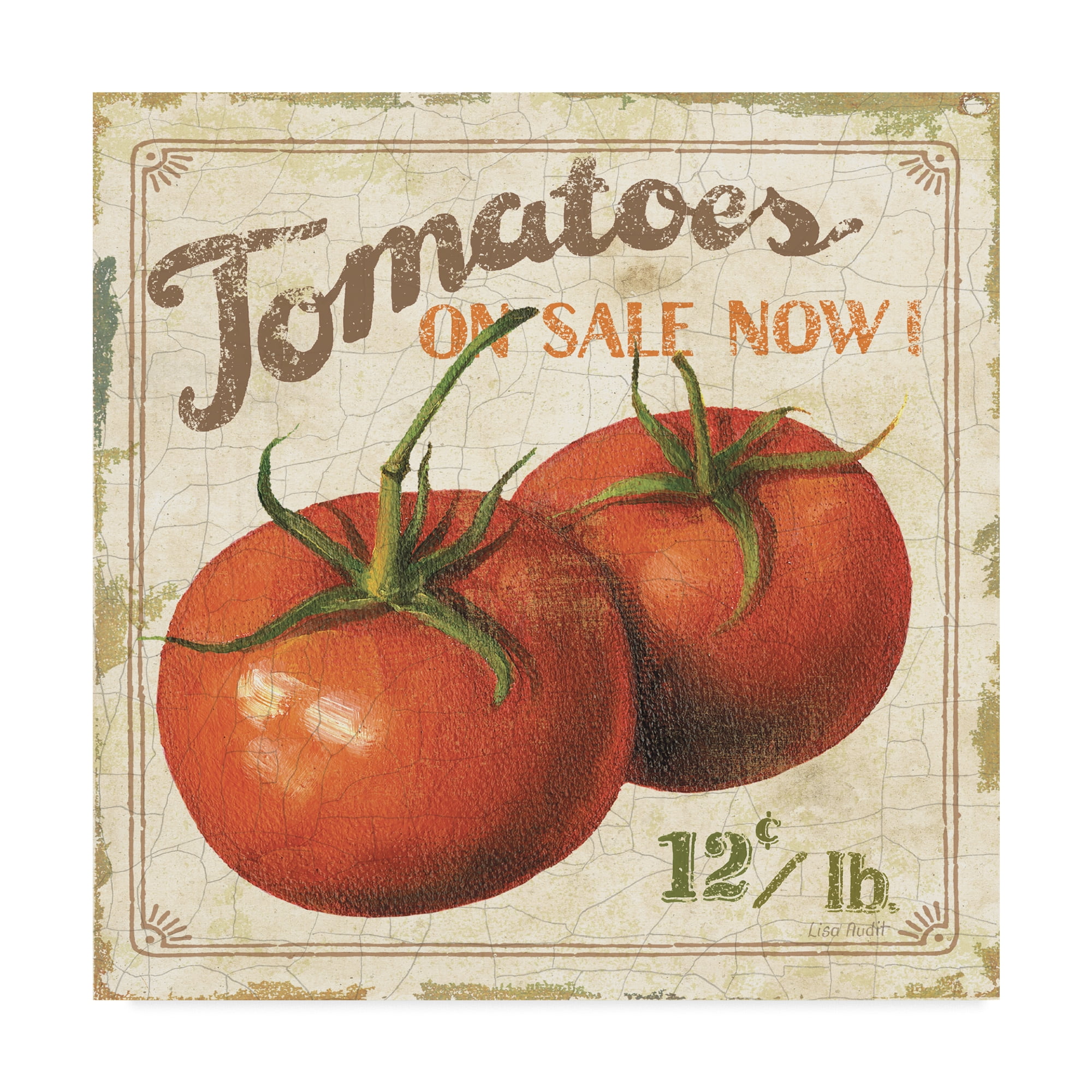 Vintage Tomato Ad Rustic Framed Canvas Art, 14 x 14 Inches