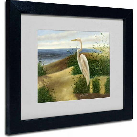 Trademark Fine Art "One Heron at the Beach" Canvas Art by Victor Giton, Black Frame