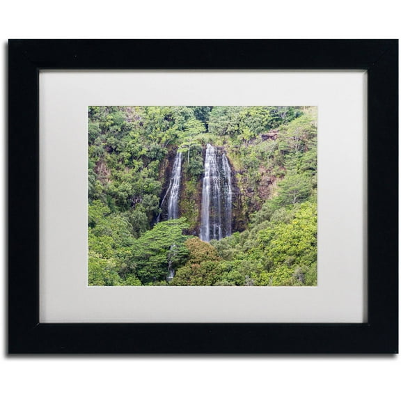 Trademark Fine Art 'Opaekaa Falls' Canvas Art by Pierre Leclerc, White Matte, Black Frame