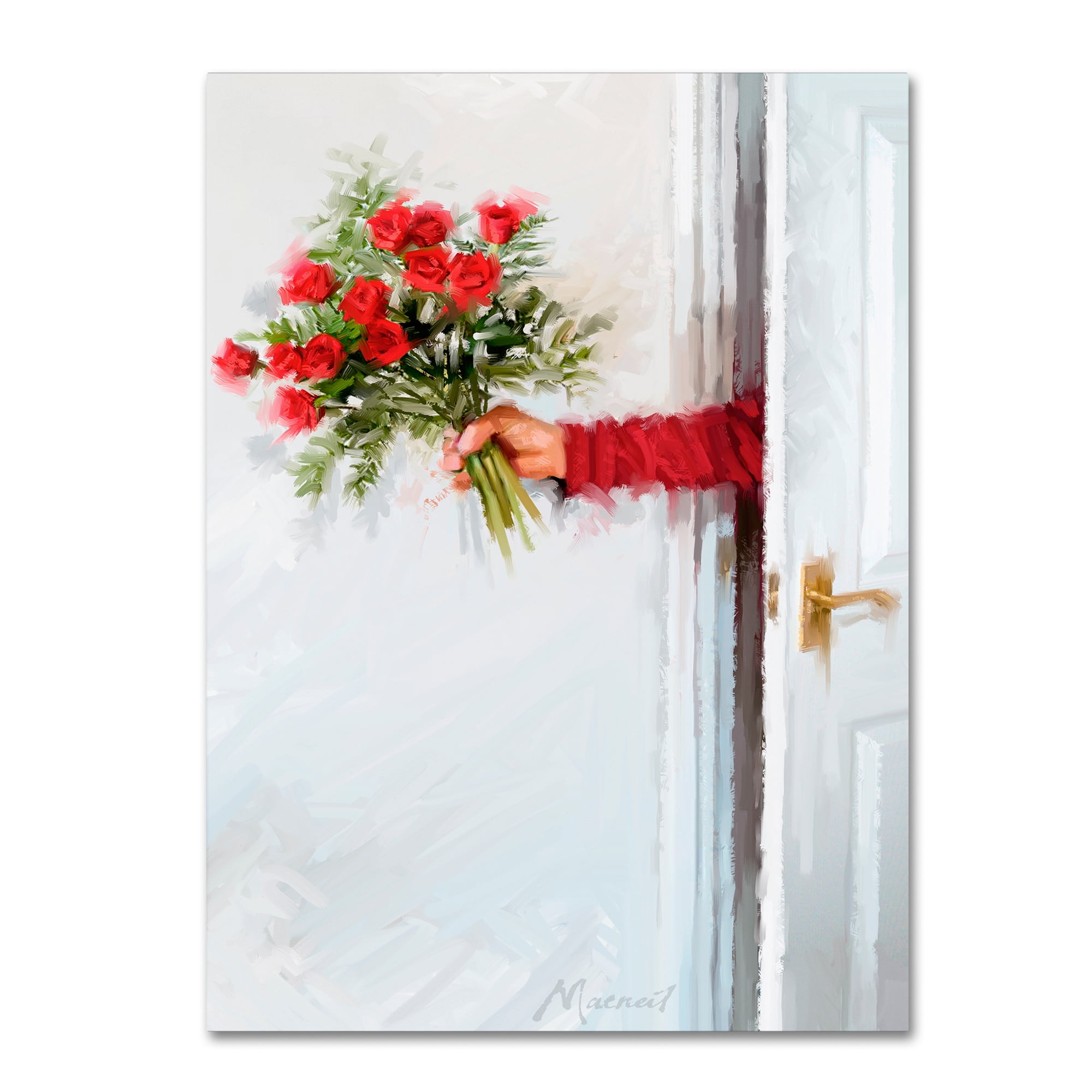 Modern Floral Gallery-Wrapped Canvas Art in Red and White