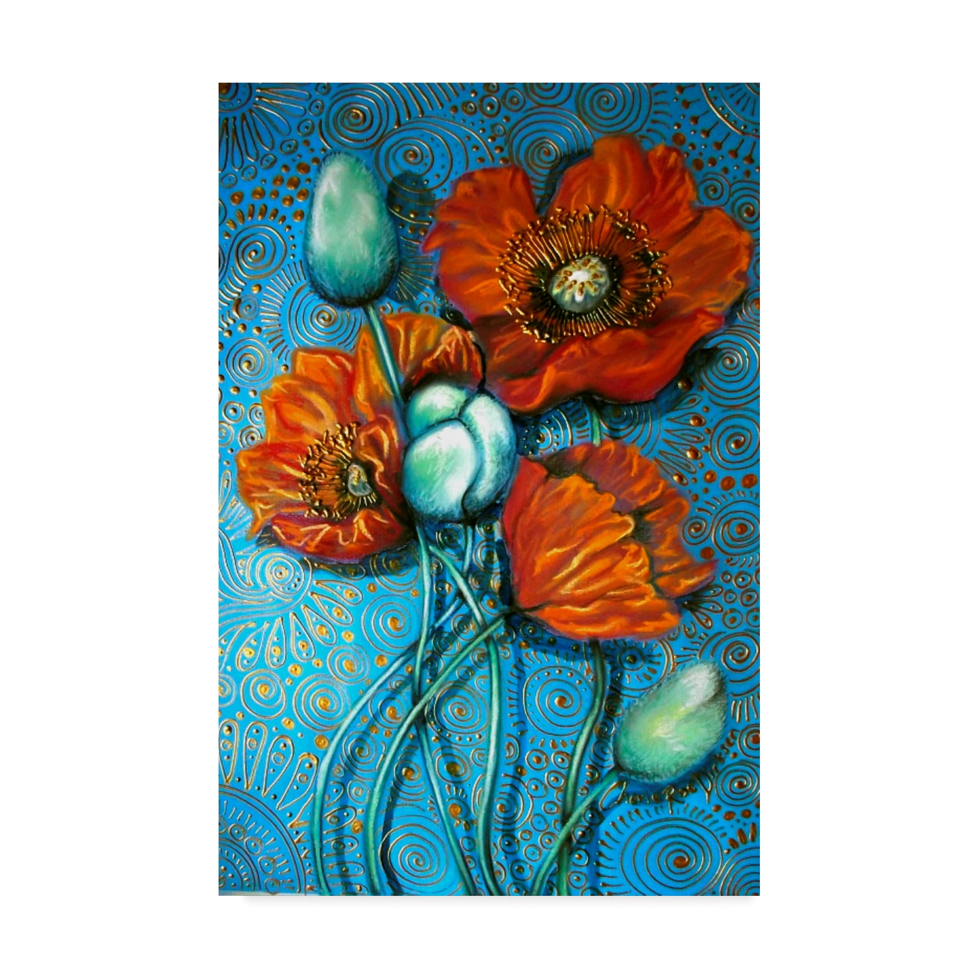 Trademark Fine Art 'Orange Poppies On Blue' Canvas Art by Cherie Roe Dirksen