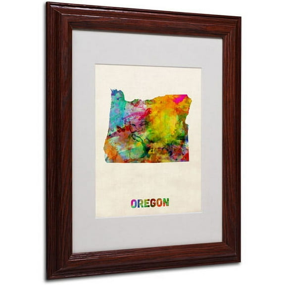 Trademark Fine Art "Oregon Map" Matted Framed Art by Michael Tompsett, Wood Frame