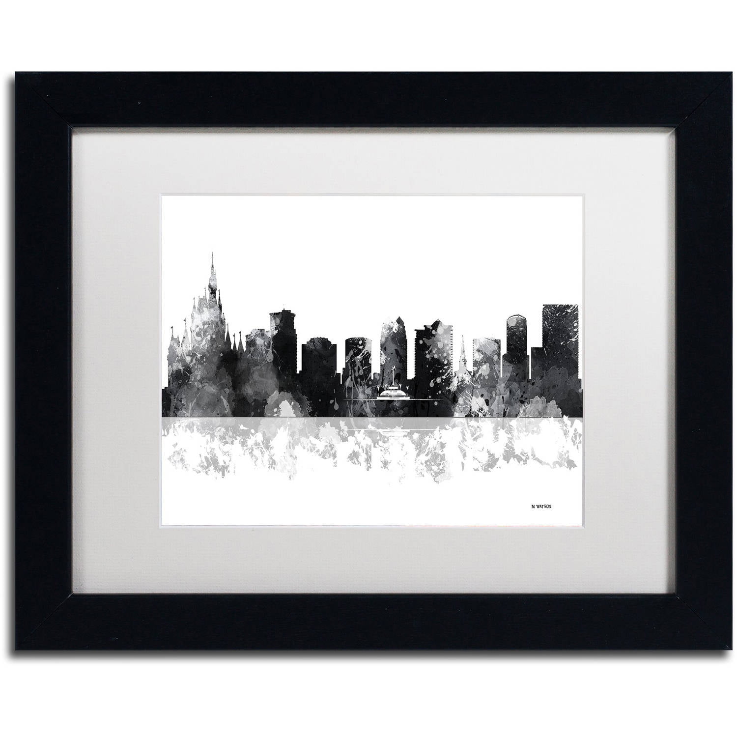Trademark Fine Art "Orlando Florida Skyline BG-1" Canvas Art by Marlene Watson, White Matte, Black Frame