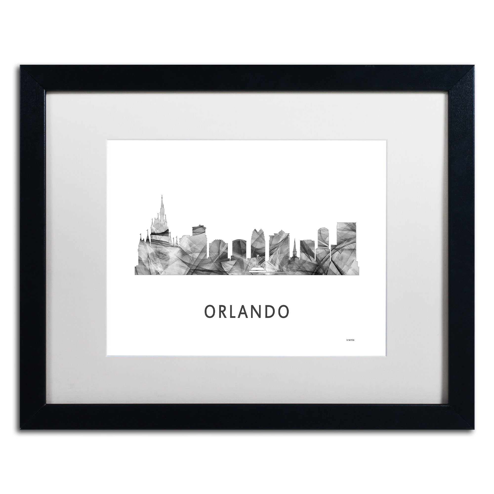 Trademark Fine Art 'Orlando Florida Skyline WB-BW' Black Framed Art by Marlene Watson