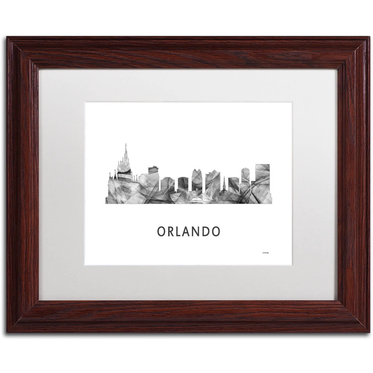 Trademark Fine Art 'Orlando Florida Skyline WB-BW' Canvas Art by Marlene Watson, White Matte, Wood Frame