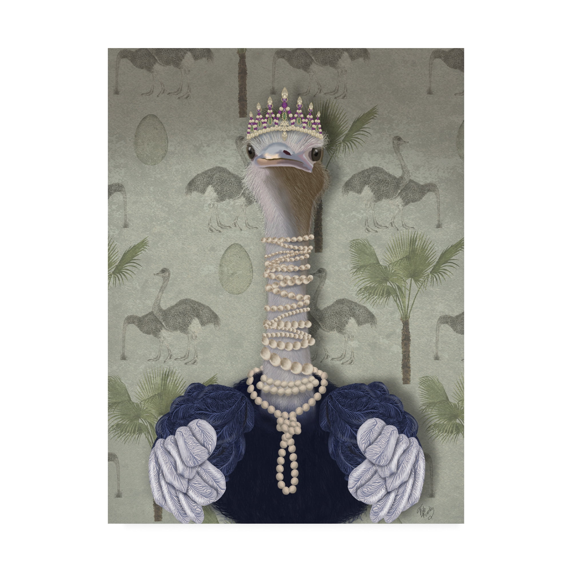 Trademark Fine Art 'Ostrich and Pearls, Portrait' Canvas Art by Fab Funky