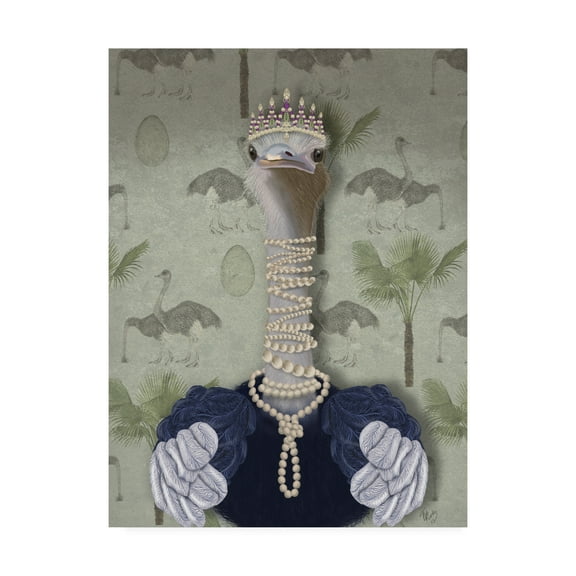Trademark Fine Art 'Ostrich and Pearls, Portrait' Canvas Art by Fab Funky