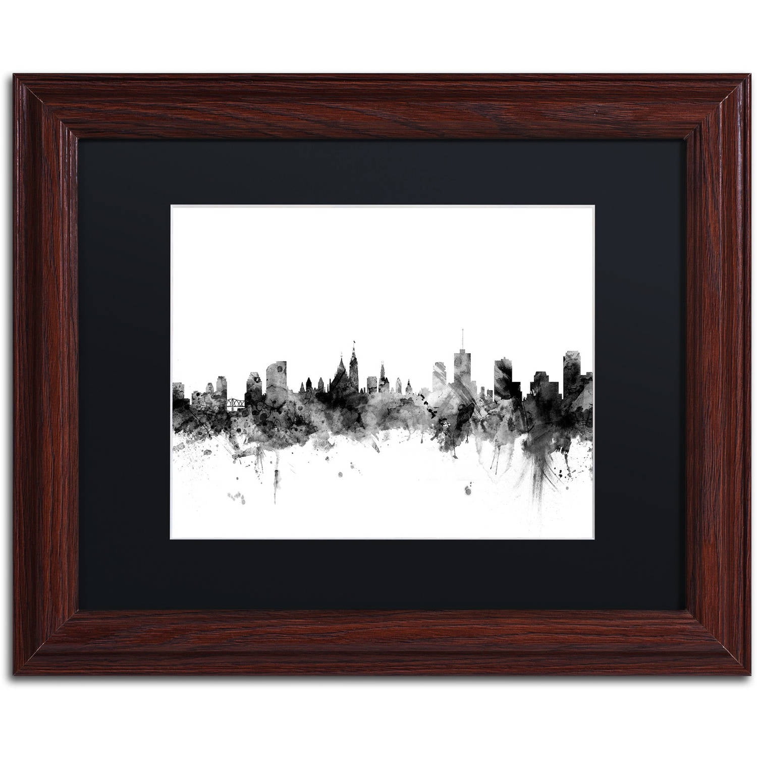 Trademark Fine Art "Ottawa Canada Skyline B&W" Canvas Art by Michael Tompsett, Black Matte, Wood Frame