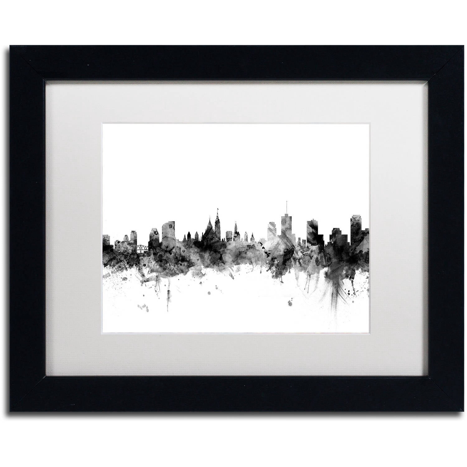 Trademark Fine Art "Ottawa Canada Skyline B&W" Canvas Art by Michael Tompsett, White Matte, Black Frame