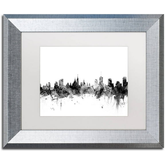 Trademark Fine Art "Ottawa Canada Skyline B&W" Canvas Art by Michael Tompsett, White Matte, Silver Frame