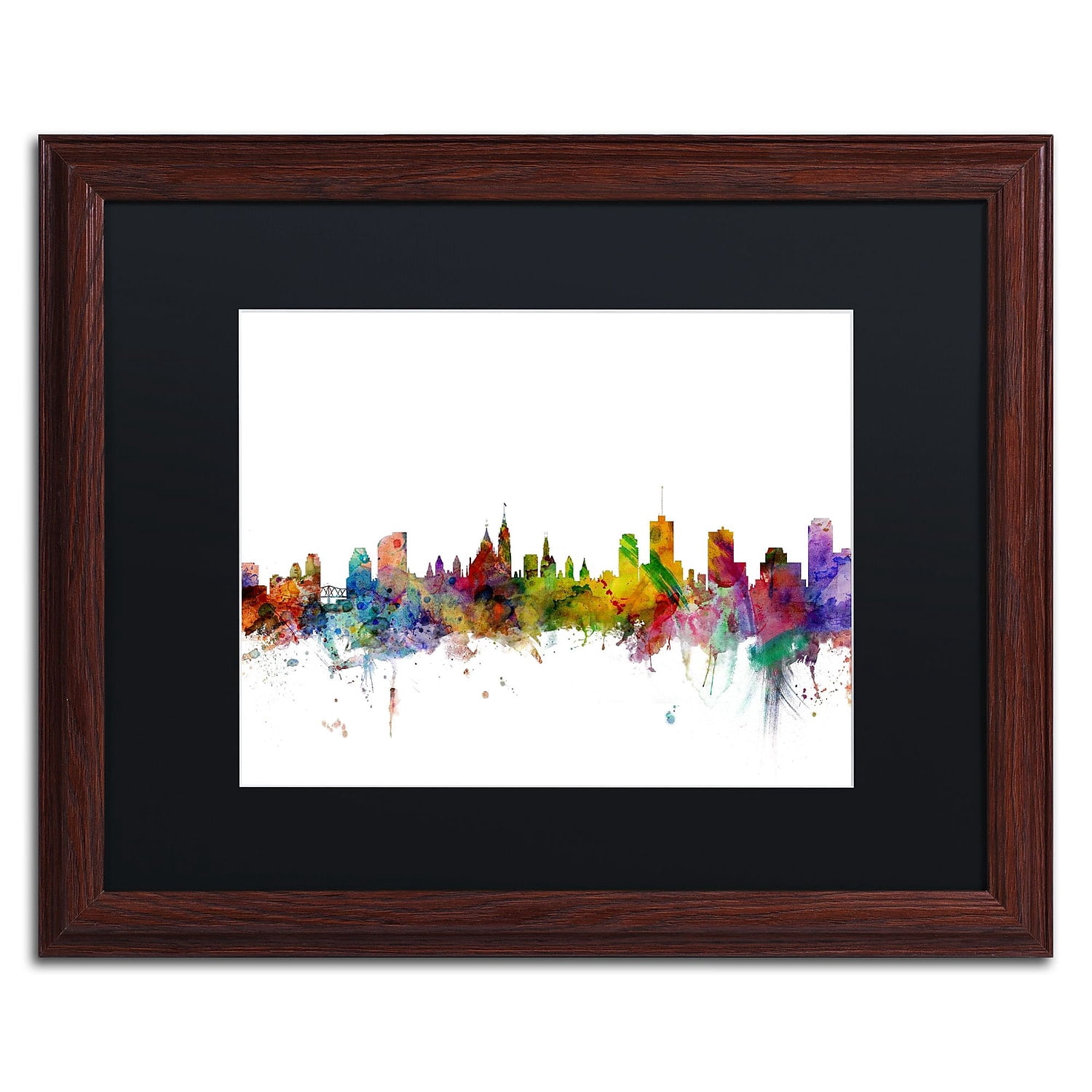 Trademark Fine Art "Ottawa Canada Skyline" Canvas Art by Michael Tompsett Black Matte, Wood Frame