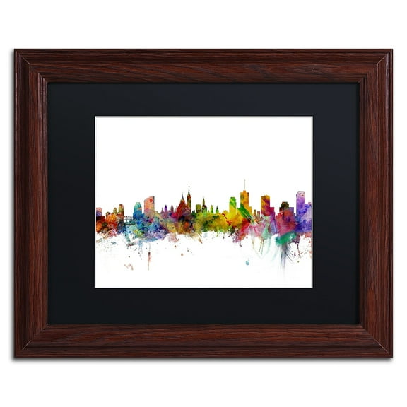 Trademark Fine Art "Ottawa Canada Skyline" Canvas Art by Michael Tompsett Black Matte, Wood Frame