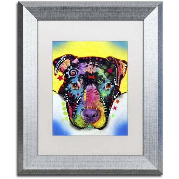 Trademark Fine Art "Otter Pitbull" Canvas Art by Dean Russo, White Matte, Silver Frame