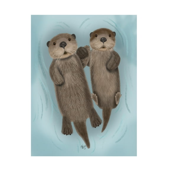 Trademark Fine Art Fab Funky Otters Holding Hands Canvas Wall Art - 24x32