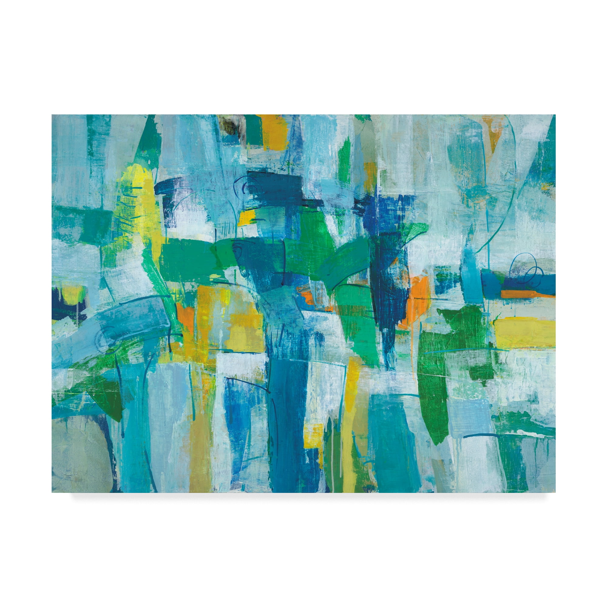 Large Framed Abstract Canvas Art in Blue and Green