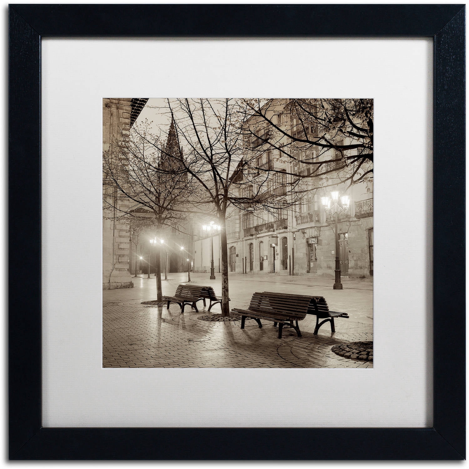 Trademark Fine Art "Oveido Cathedral Bancs II" Canvas Art by Alan Blaustein, White Matte, Black Frame