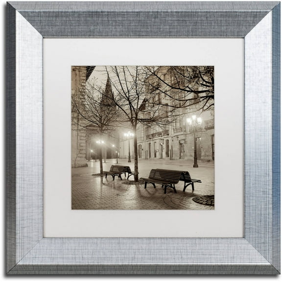 Trademark Fine Art "Oveido Cathedral Bancs II" Canvas Art by Alan Blaustein, White Matte, Silver Frame