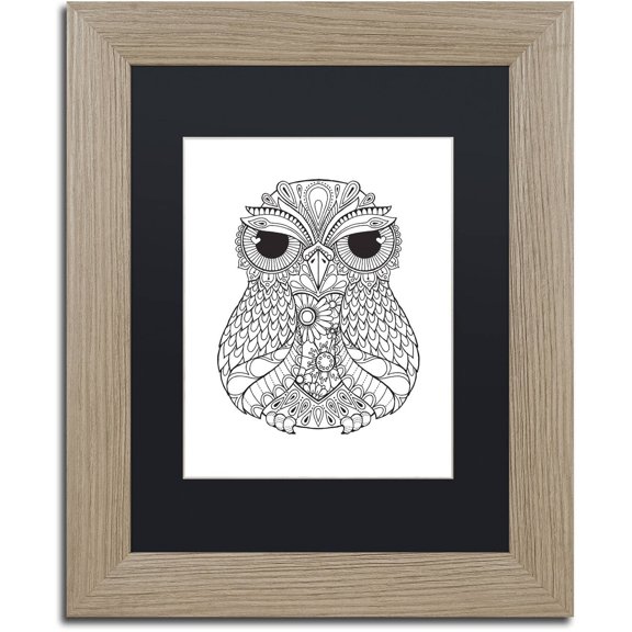 Trademark Fine Art "Owl 4" Canvas Art by Hello Angel, Black Matte, Birch Frame