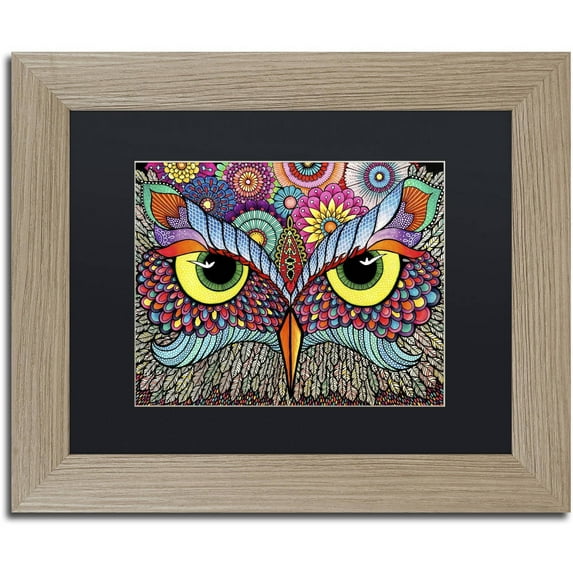 Trademark Fine Art "Owl Face" Canvas Art by Hello Angel, Black Matte, Birch Frame