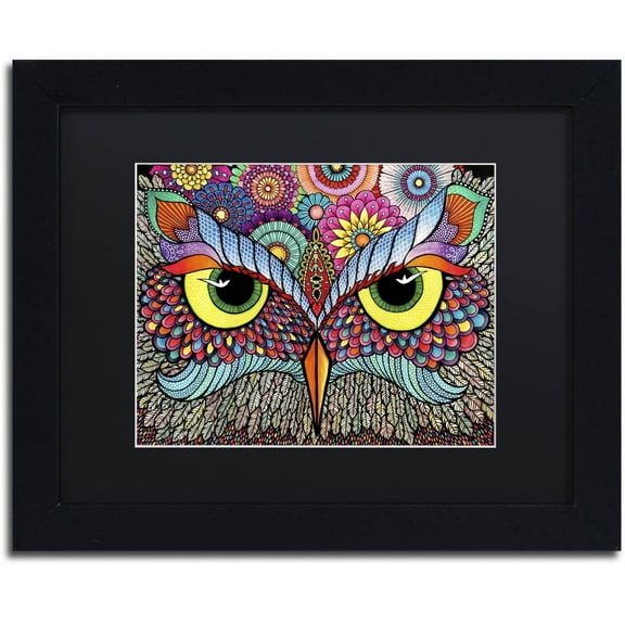 Trademark Fine Art "Owl Face" Canvas Art by Hello Angel, Black Matte, Black Frame