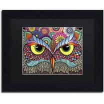 Trademark Fine Art "Owl Face" Canvas Art by Hello Angel, Black Matte, Black Frame