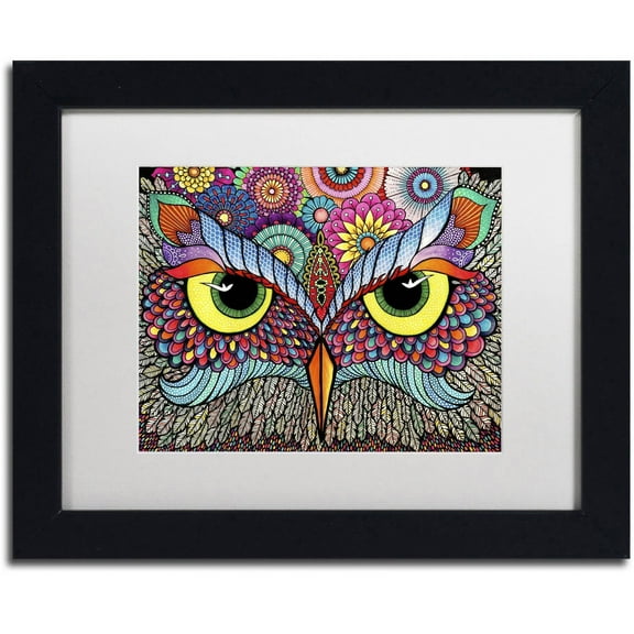 Trademark Fine Art "Owl Face" Canvas Art by Hello Angel, White Matte, Black Frame