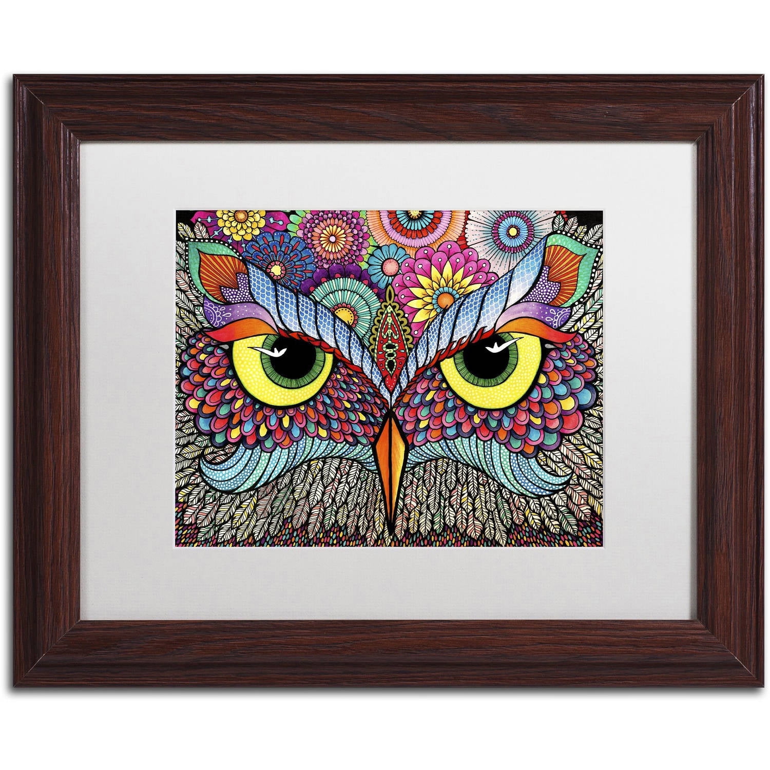 Trademark Fine Art "Owl Face" Canvas Art by Hello Angel, White Matte, Wood Frame