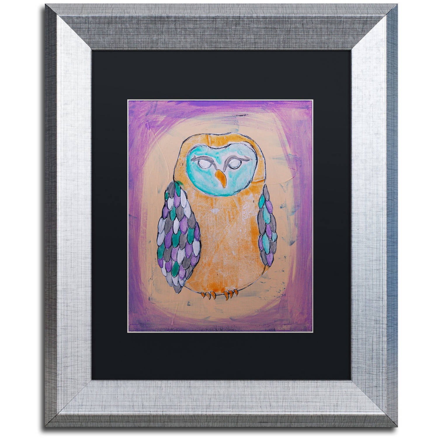 Trademark Fine Art 'Owl I' Canvas Art by Nicole Dietz, Black Matte, Silver Frame